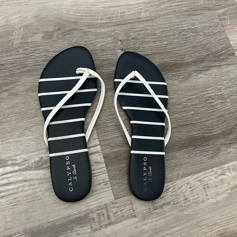 Calypso Women's Striped Flip Flops Blue White Size 8